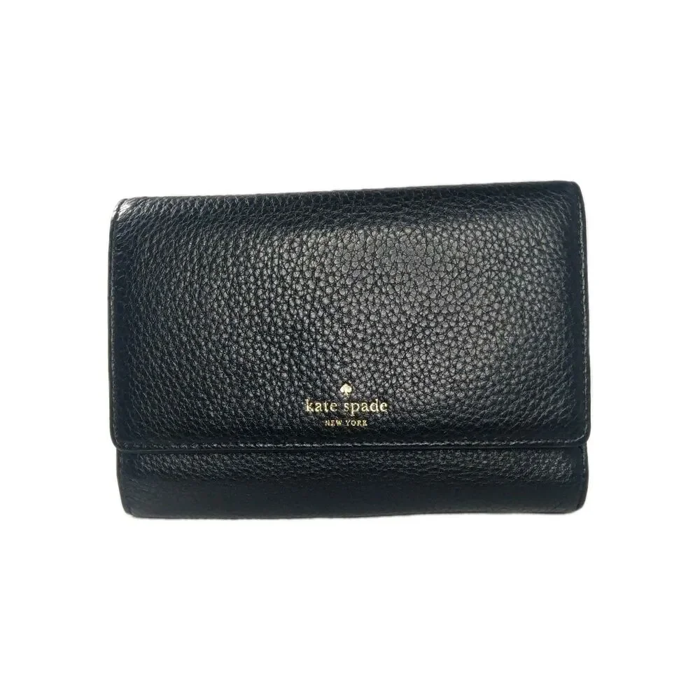 Kate Spade Black Leather Wallet Trifold- Gley Grey Street Callie Retail $158